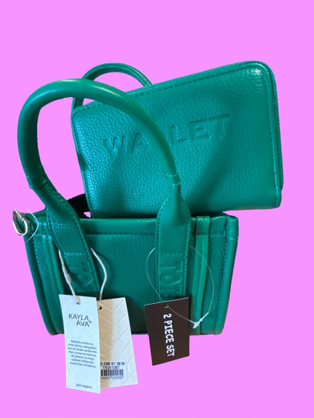 Green Two-Piece Womens Bag Set - Green Wallet Included